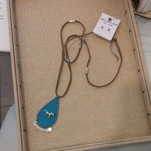 Teal Teardrop Pendant Necklace And Earrings Boho Western Style New
